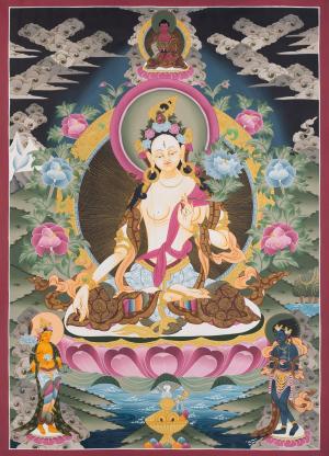 White Tara Buddhist Diety Original Handmade Painting